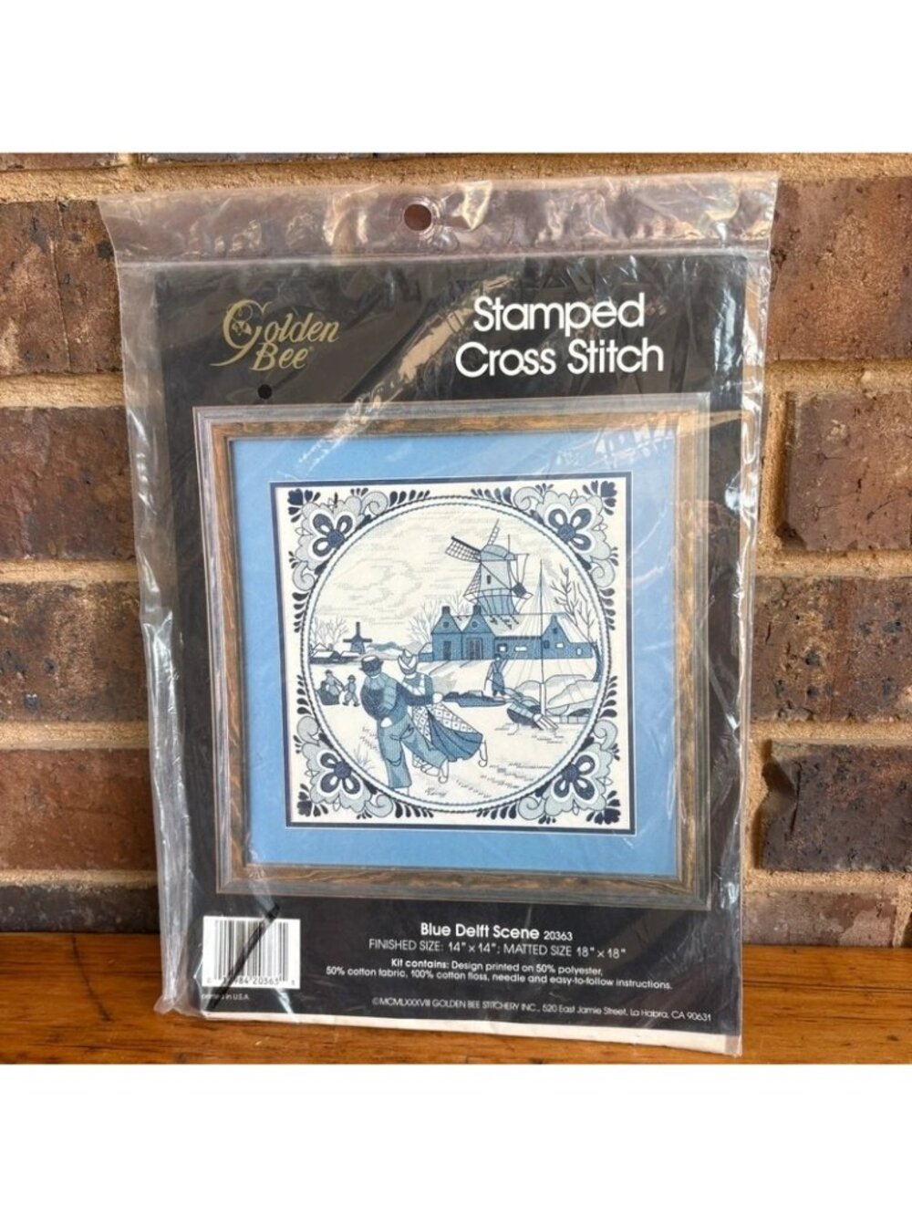 Vintage Blue Delft Scene Stamped Cross Stitch Kit Golden Bee 20363